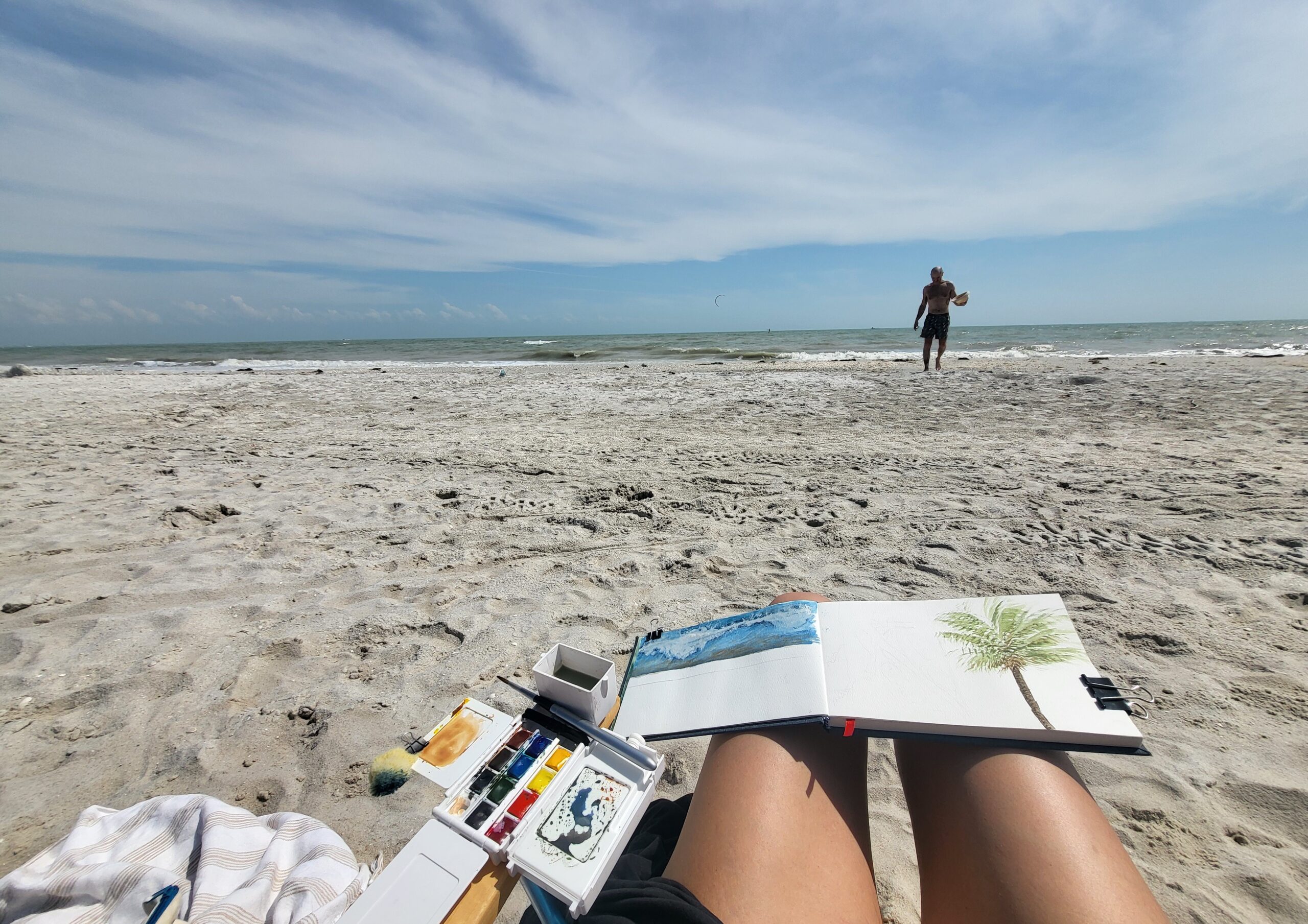 Some travel watercolors affixed to my beach chair.